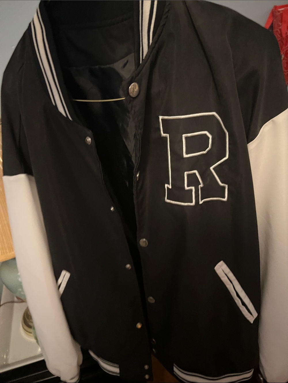 Black and White Varsity Jacket with 'R' Patch